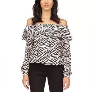 Michael Kors Women's Printed Stadium Ruffled-Overlay Off-The-Shoulder Top